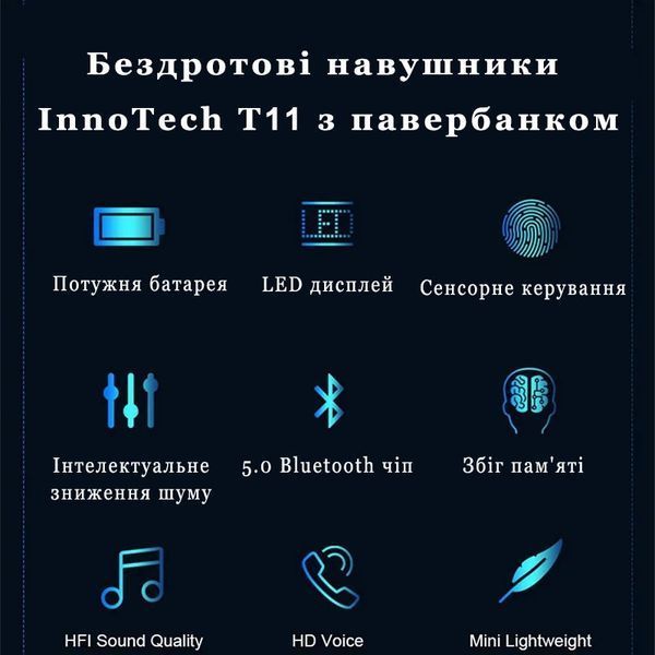 Бездротові навушники InnoTech T11 з павербанком LS8778 фото