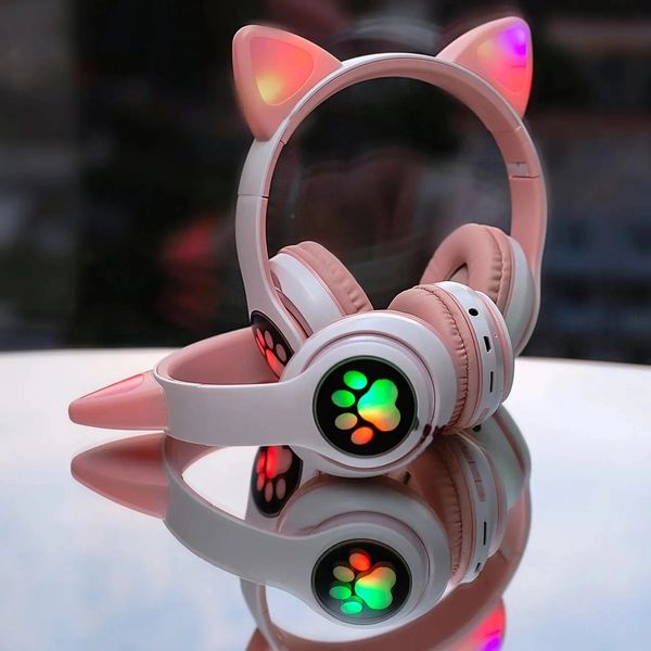 Беспроводные детские наушники Розовые Cat Ear LED InnoTech IN-8888 фото