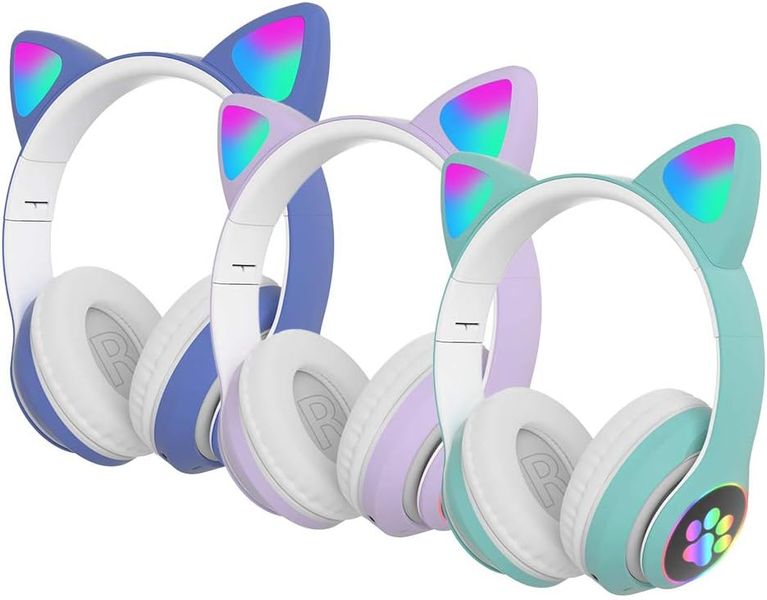 Бездротові дитячі навушники Фіолетові Cat Ear LED InnoTech  IN-8887 фото